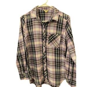 Woolrich 100% Cotton Flannel Shirt Purple Black White Plaid Women's Size S